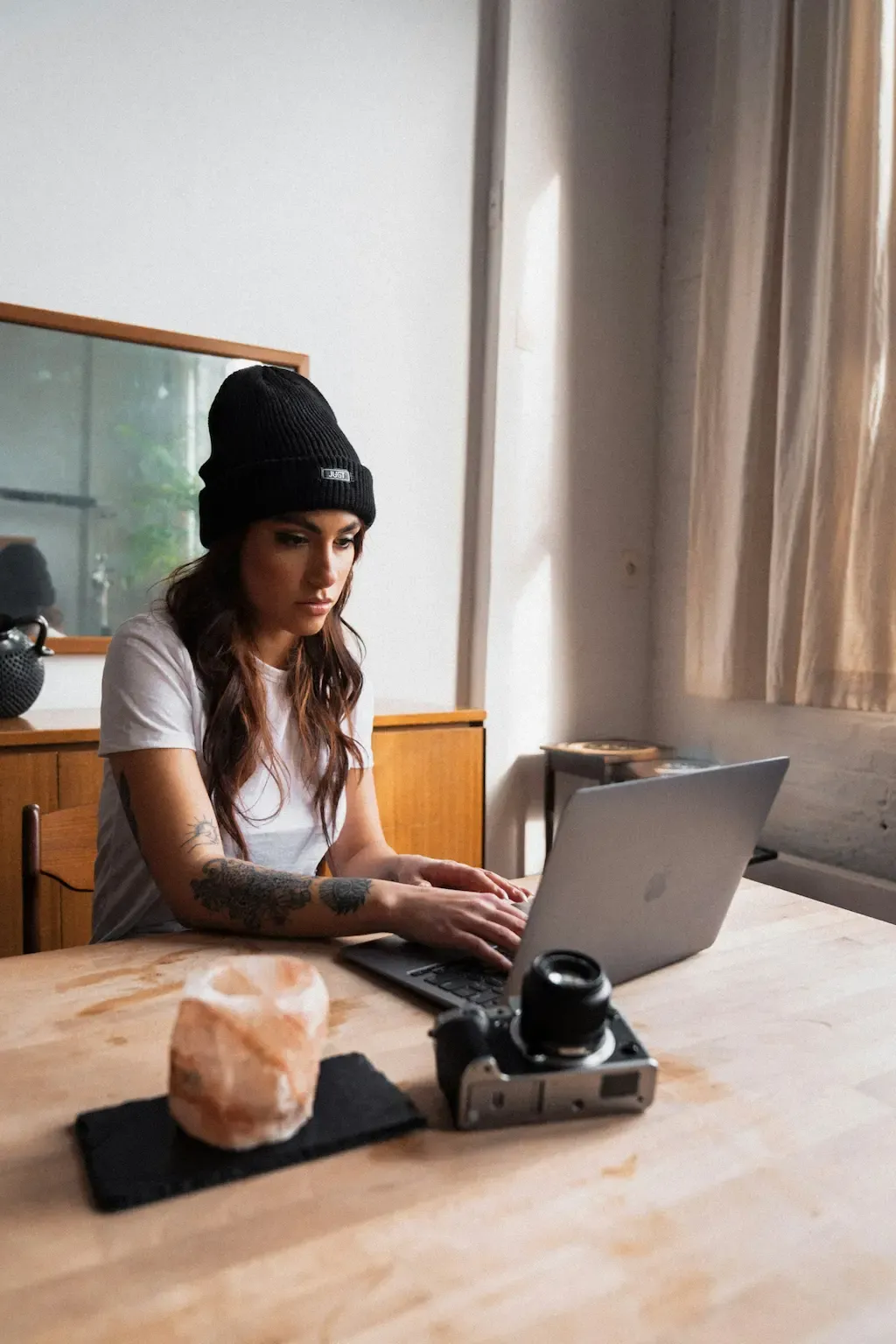 Strong independent woman working on laptop
